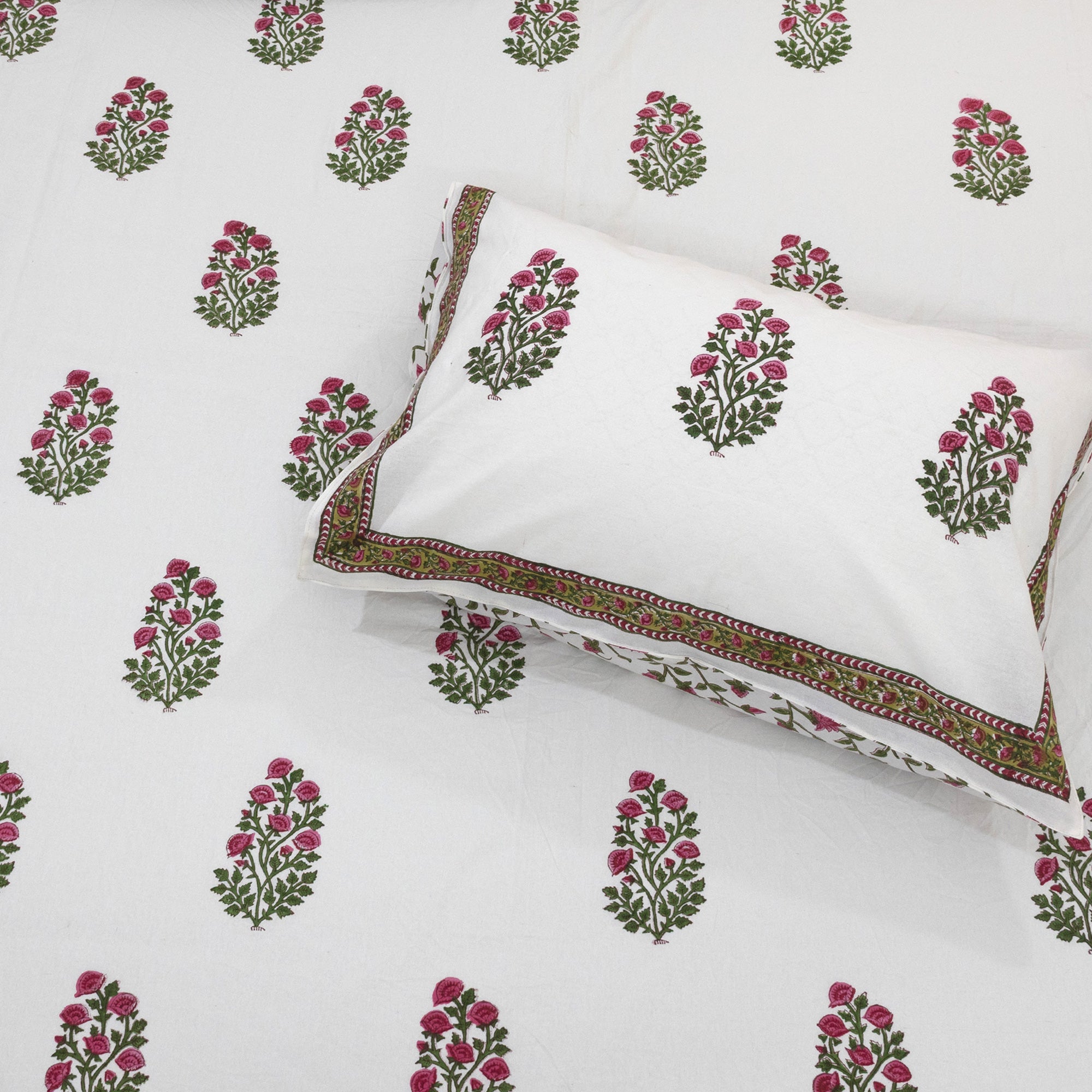Pink Floral Plants on White  | Fine Quality Bedsheet