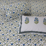 White Blue Florals  | 210TC Pure Cotton Bedsheet