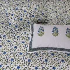 White Blue Florals  | 210TC Pure Cotton