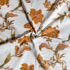 Yellow Flowers on White | Jaipuri Screen printed| Single Dohar | Premium Mulmul Cotton | Reversible