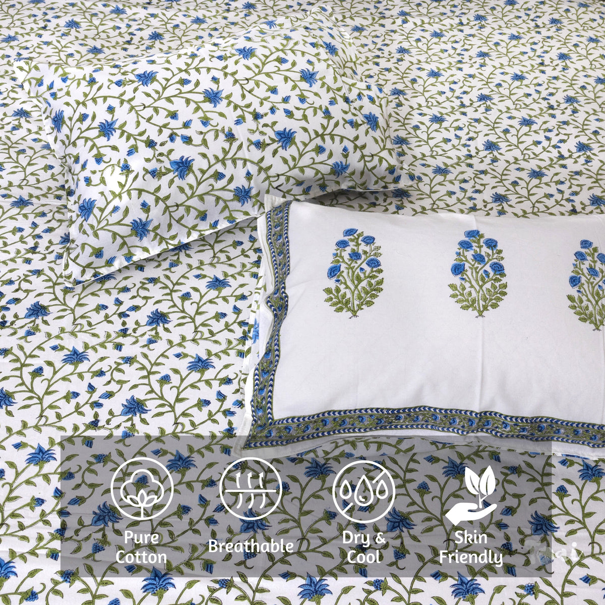 White Blue Florals | Fine Quality Bedsheet