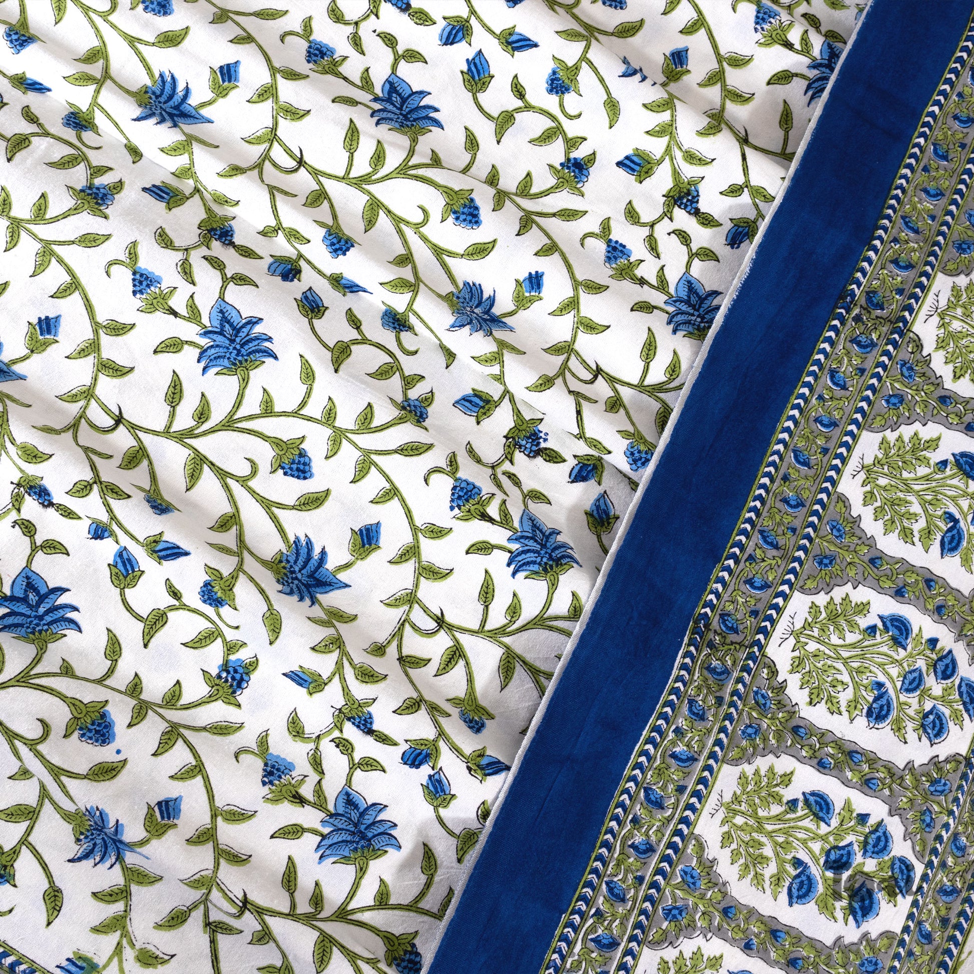 White Blue Florals  - Pure Cotton Bedding
