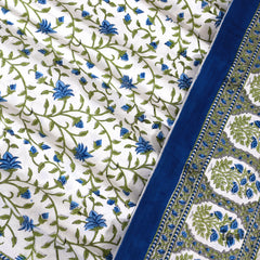 White Blue Florals  | 210TC Pure Cotton