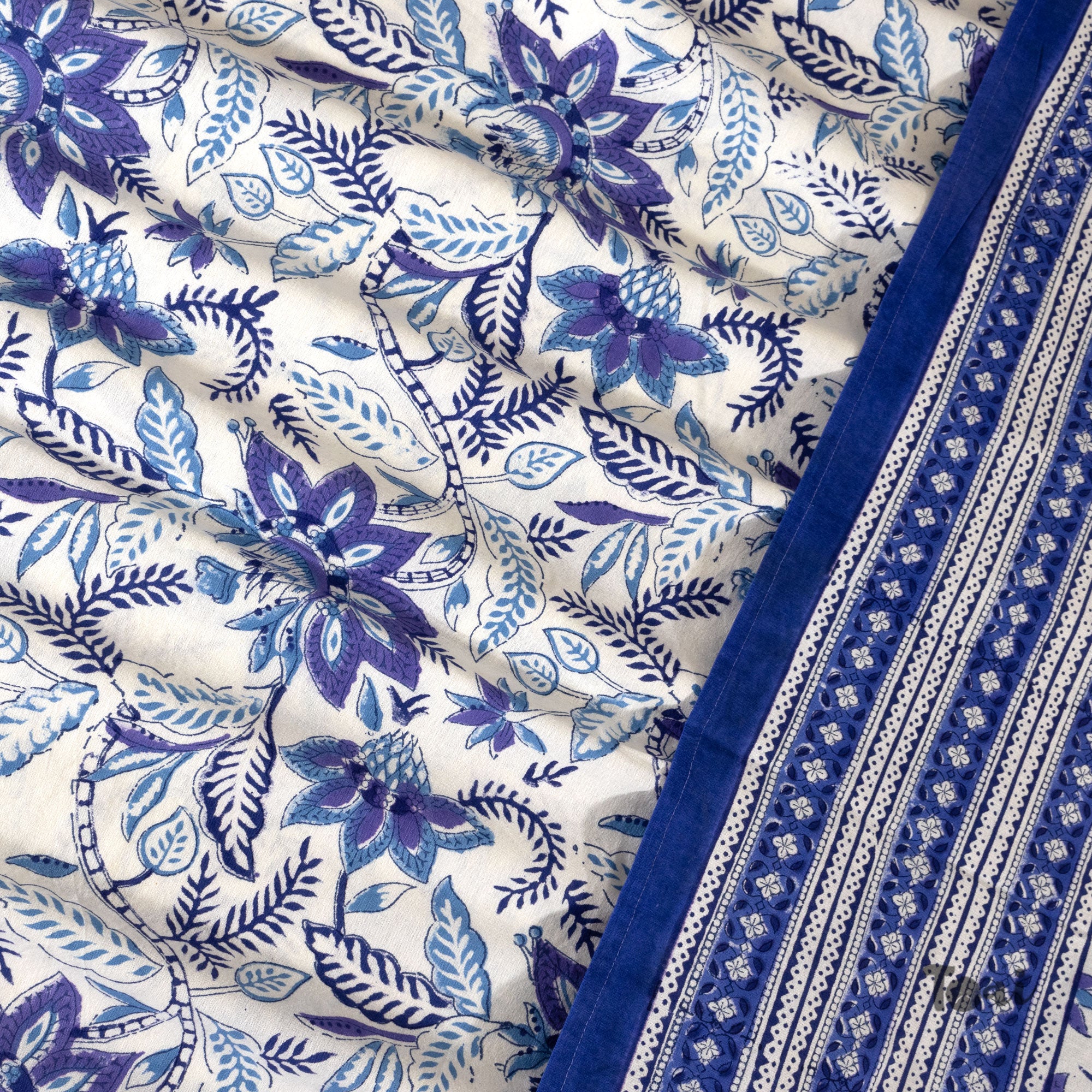 Royal Blue, Purple Florals on White | King Queen