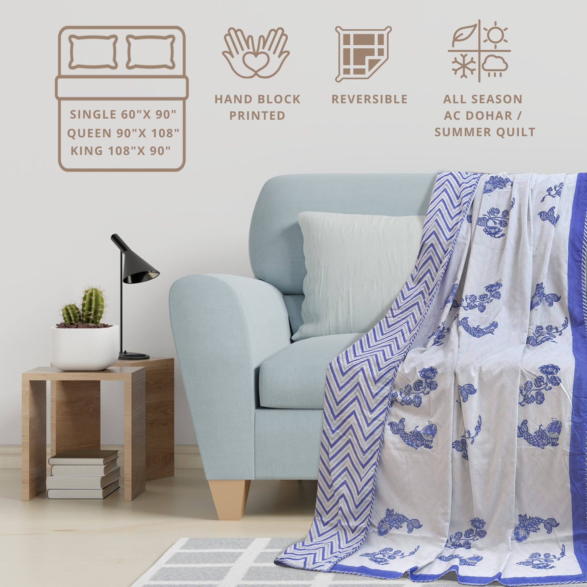 Purple Kalamkari Fish | Dohar | Summer Blanket