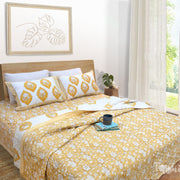 Yellow Kalamkari| Comforter Bedding Set | Premium Bedsheet , Pillow Covers, Quilt / Razai