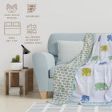 Elephant White Blue Green Yellow | Pure Mulmul Cotton | Flannel filling