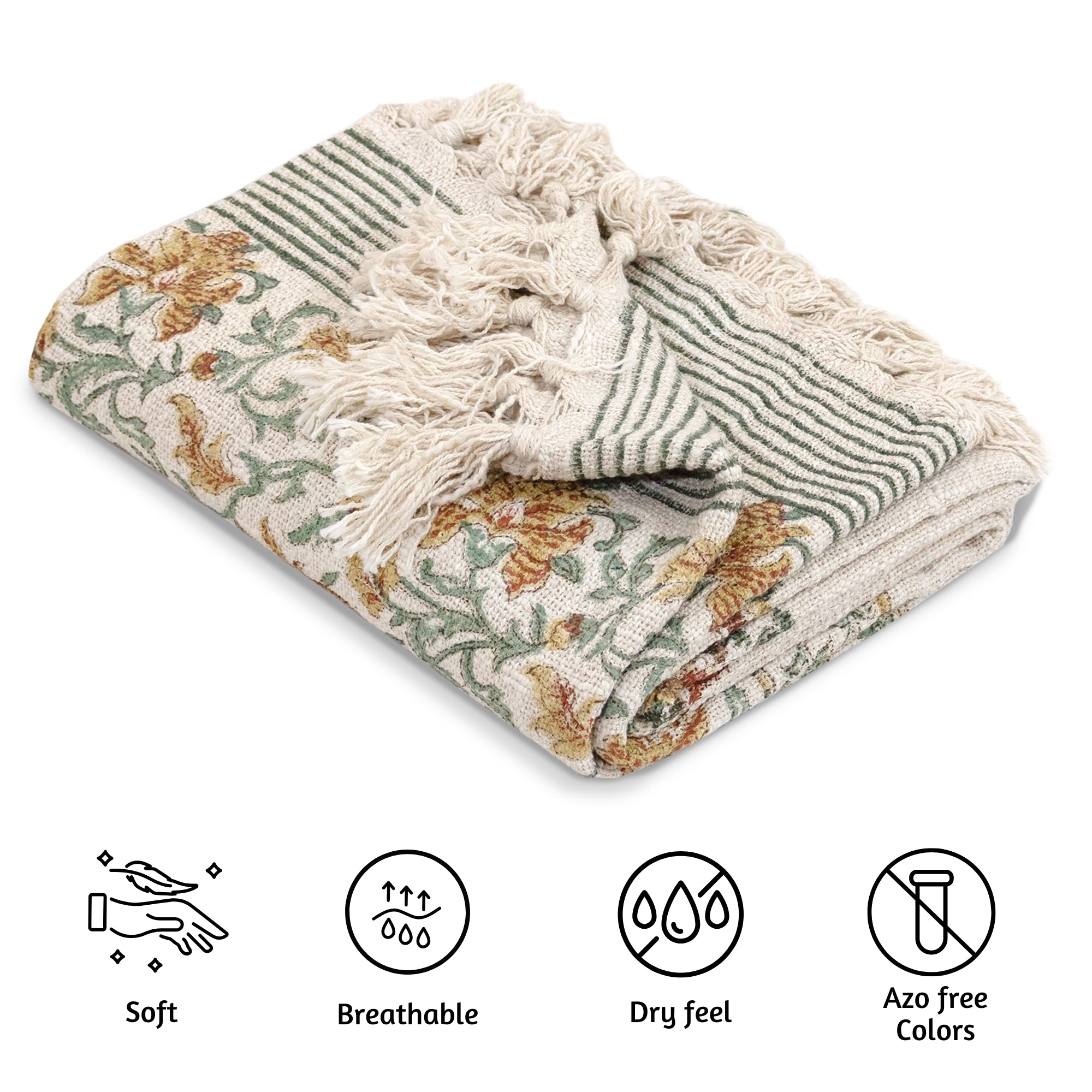 Earthy Mugal Motif | Multi Color Florals | Woven Sofa Throw