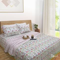 Spring Florals| 300TC Bedsheet | 2 Pillow Covers | Mulmul Cotton Dohar
