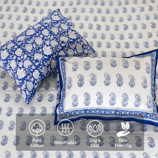 Blue Paan on White  | 210TC Pure Cotton