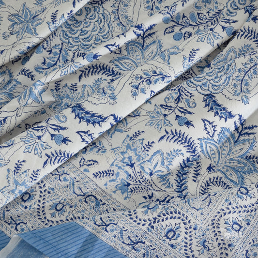 Fresh Blue And White |hand block printed bedsheet| Double bed ,Queen size | 210 TC Pure Cotton| Complementing pillow covers