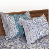 Fresh Blue And White |hand block printed bedsheet| Double bed ,Queen size | 210 TC Pure Cotton| Complementing pillow covers