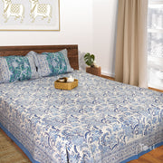 Fresh Blue And White |hand block printed bedsheet| Double bed ,Queen size | 210 TC Pure Cotton| Complementing pillow covers