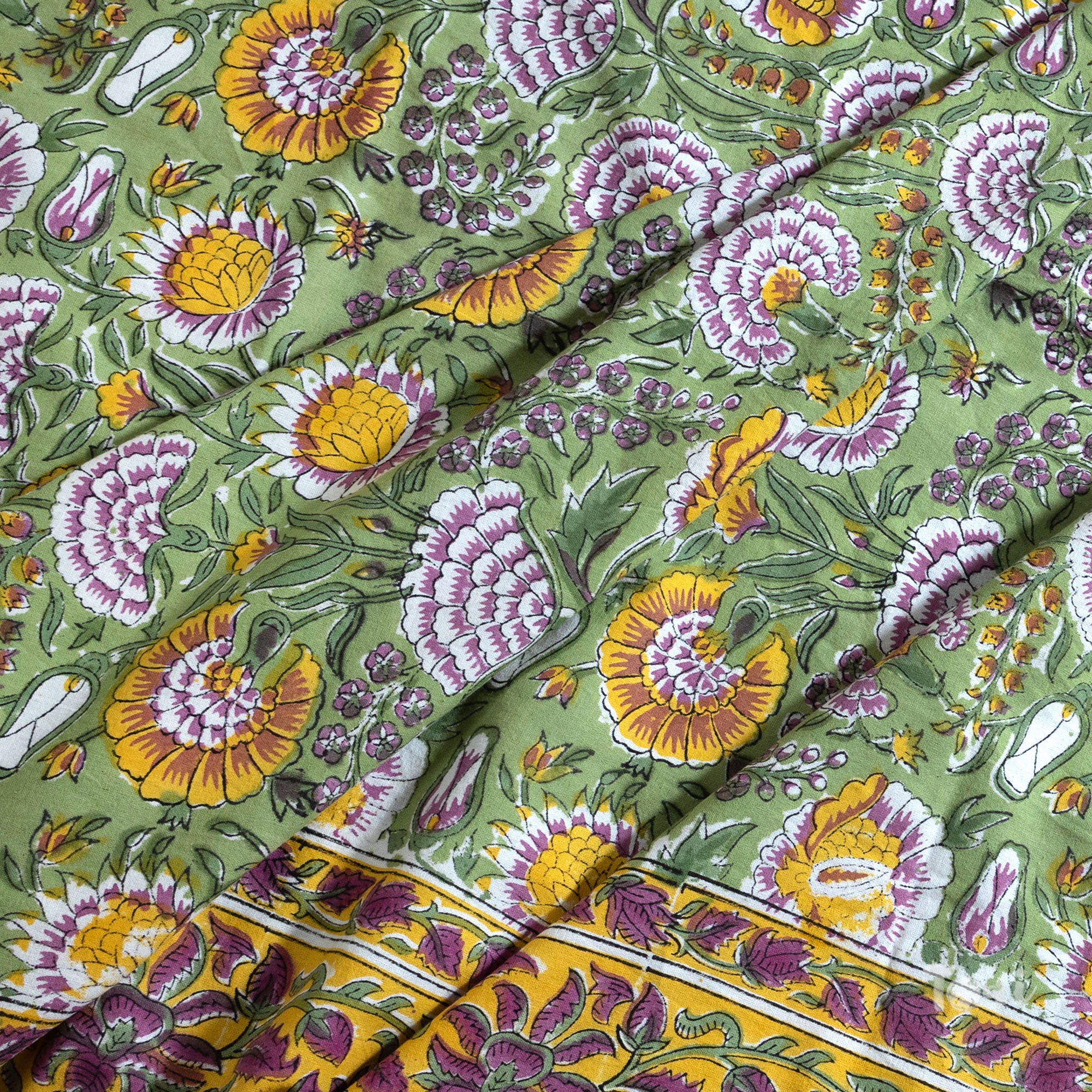 Green Garden |hand block printed bedsheet| Double bed ,Queen size | 210 TC Pure Cotton| Complementing pillow covers