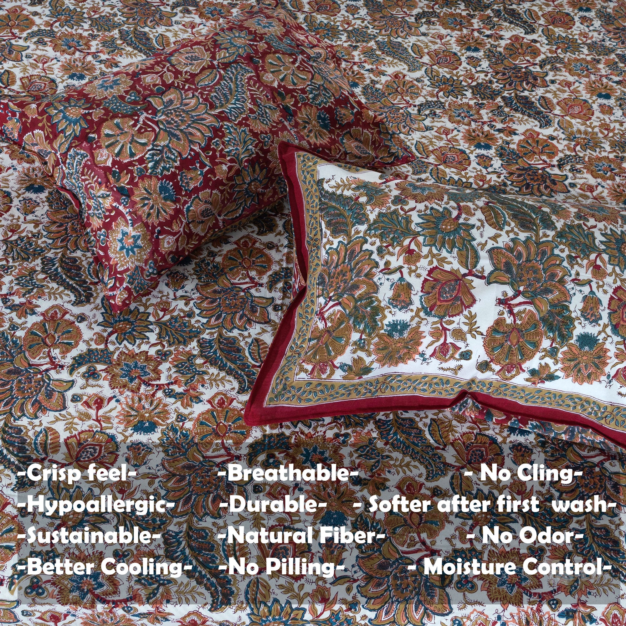 Maroon Blue Florals | Fine Quality Bedsheet