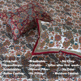 Maroon Blue Florals |hand block printed bedsheet| Double bed ,Queen size | 210 TC Pure Cotton| Complementing pillow covers