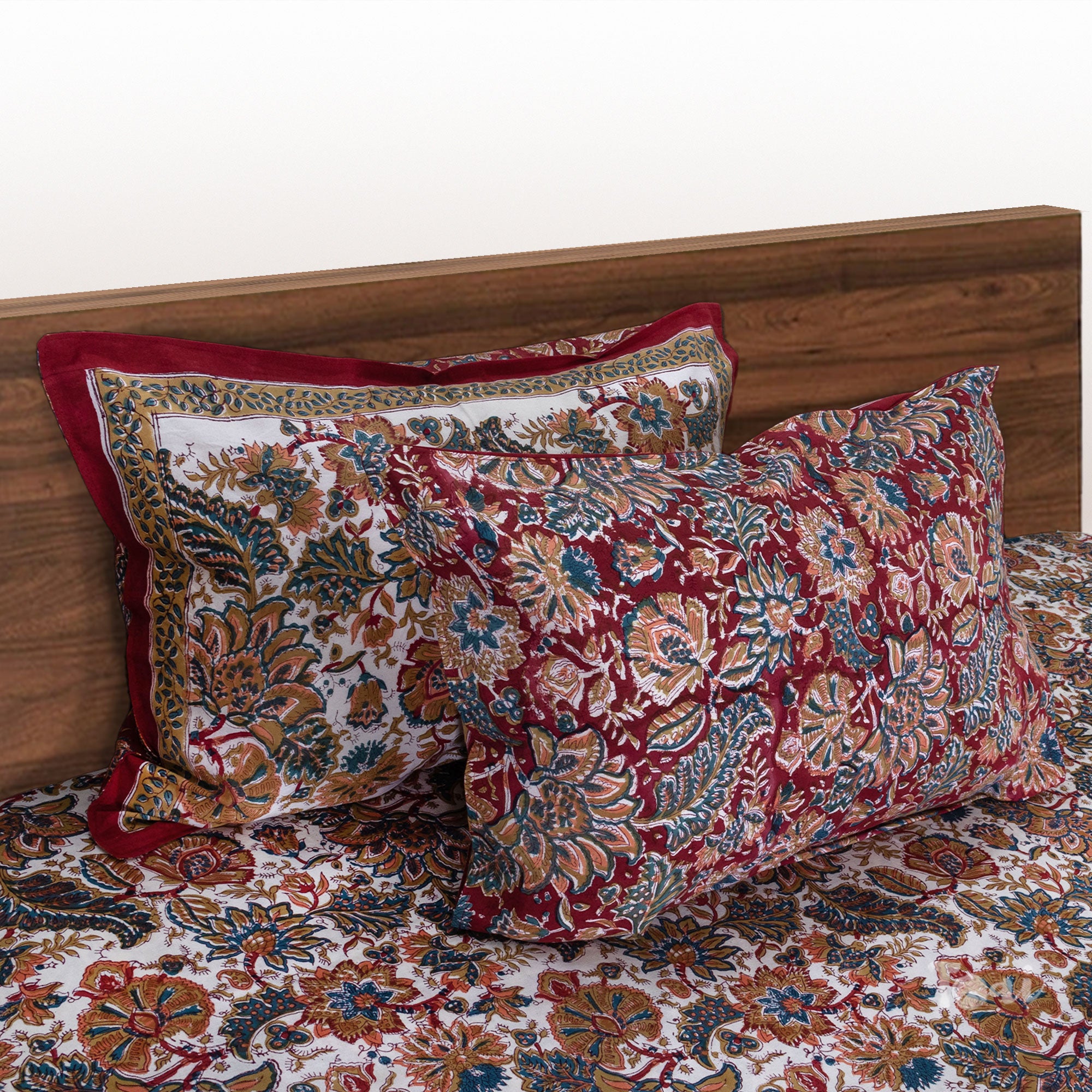Maroon Blue Florals | Fine Quality Bedsheet