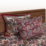 Maroon Blue Florals |hand block printed bedsheet| Double bed ,Queen size | 210 TC Pure Cotton| Complementing pillow covers