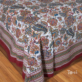 Maroon Blue Florals |hand block printed bedsheet| Double bed ,Queen size | 210 TC Pure Cotton| Complementing pillow covers