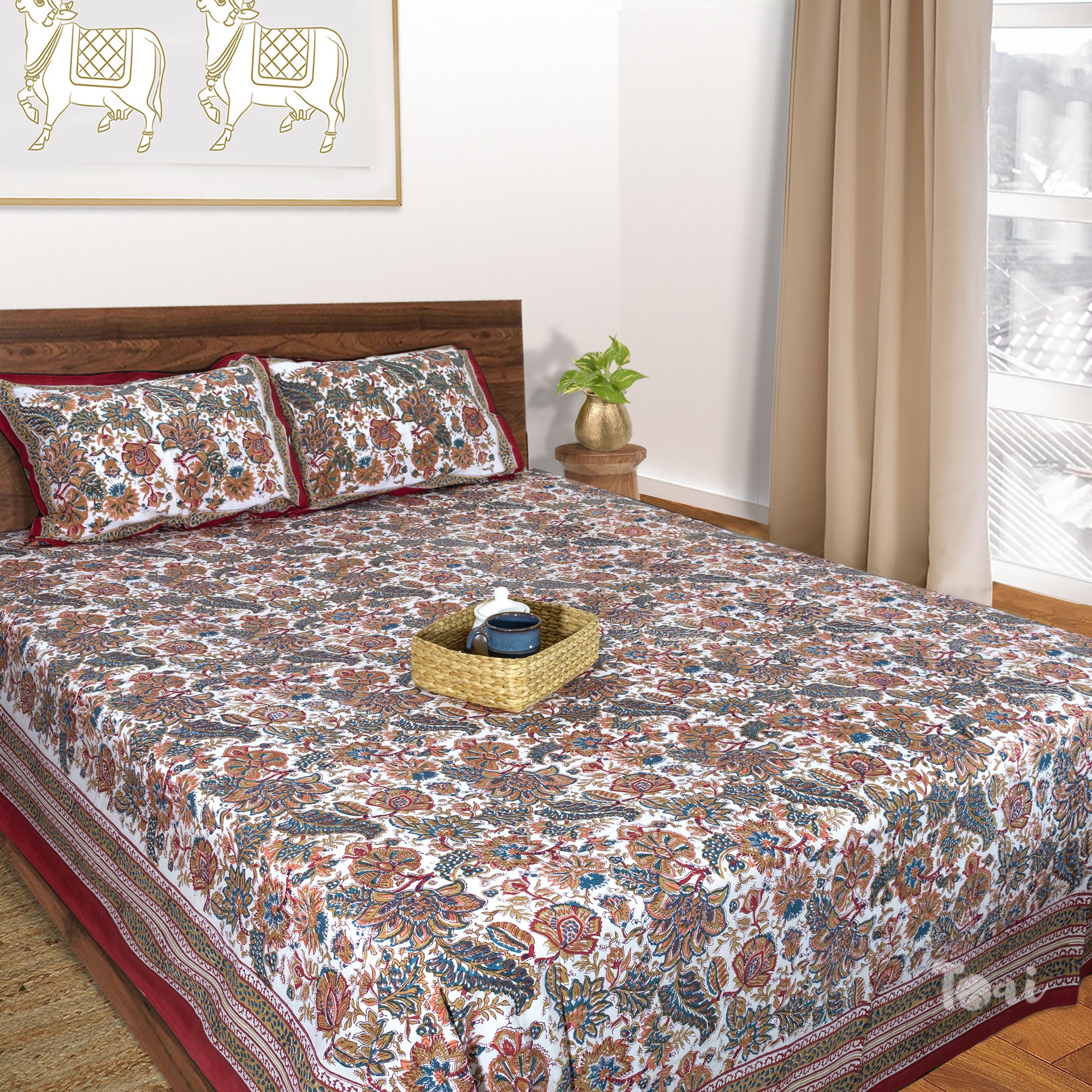 Maroon Blue Florals | Fine Quality Bedsheet