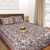 Maroon Blue Florals |hand block printed bedsheet| Double bed ,Queen size | 210 TC Pure Cotton| Complementing pillow covers