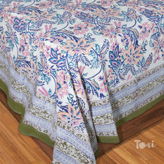 Village Traditions Artwork |hand block printed bedsheet| Double bed ,Queen size | 210 TC Pure Cotton| Complementing pillow covers