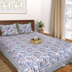 Village Traditions Artwork |hand block printed bedsheet| Double bed ,Queen size | 210 TC Pure Cotton| Complementing pillow covers