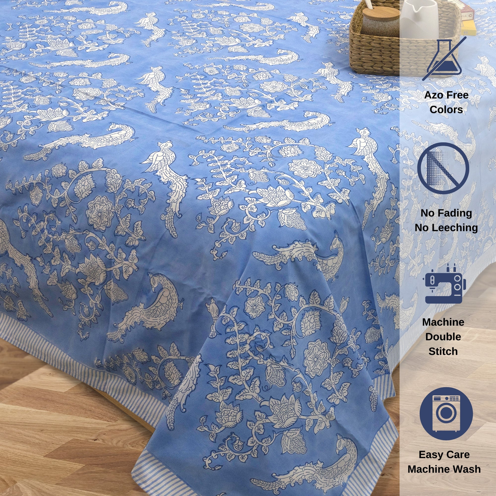 Blue Bird Kalamkari | Premium Bedsheet