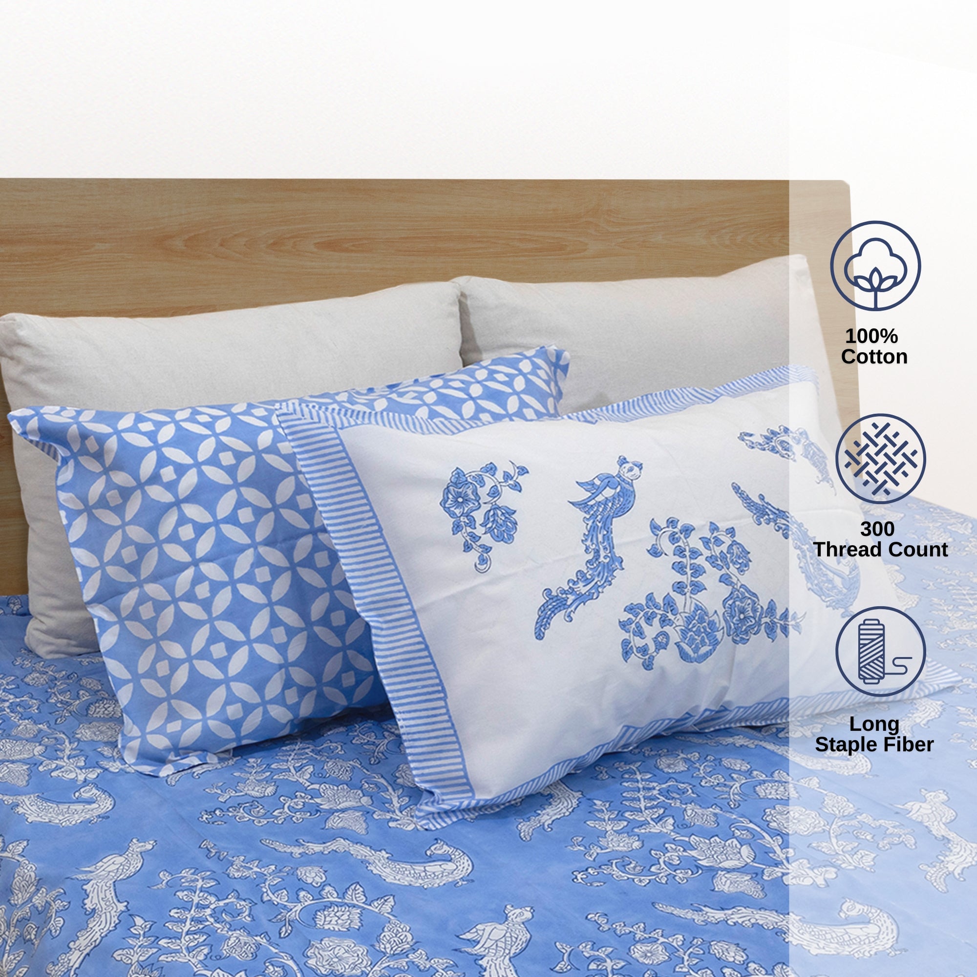 Blue Bird Kalamkari | Premium Bedsheet