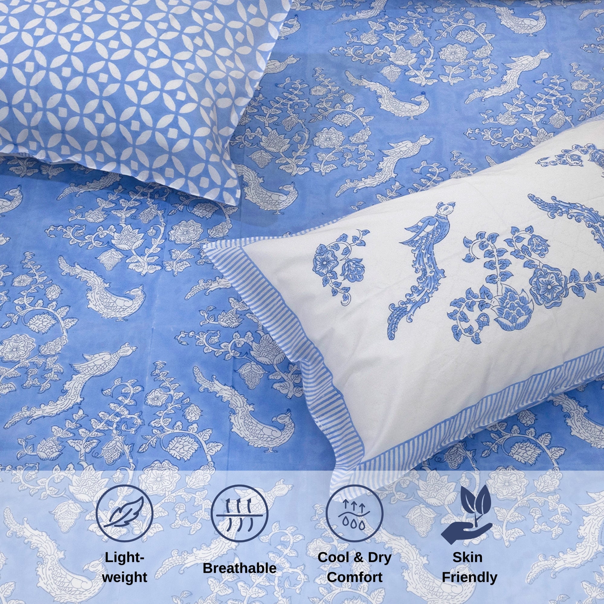 Blue Bird Kalamkari | Premium Bedsheet