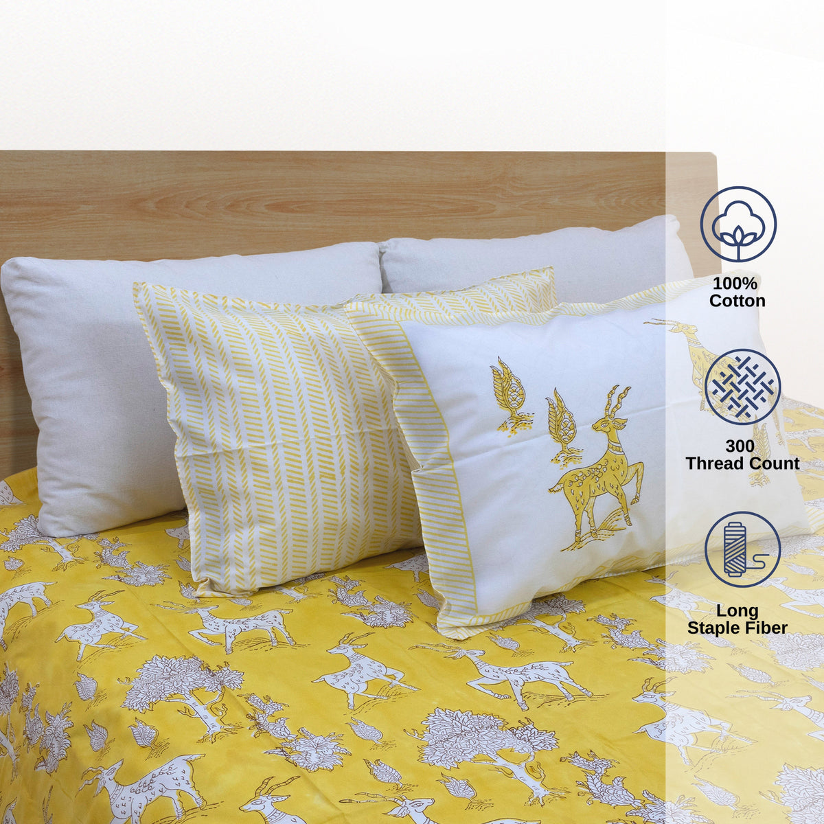 Yellow Deer Kalamkari | Premium Bedsheet
