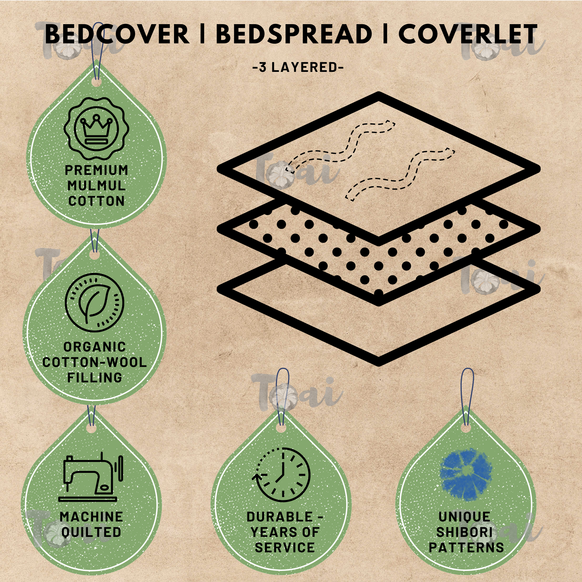 Indigo Geometry| Quilted Bed cover |Shibori, Tie-&-Die|Double Bed- Queen Size| Premium Mulmul Cotton| Organic Cotton Sheet Filling |Complementing pillow covers