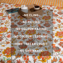 Yellow Orange Florals on White| Jaipuri Screen printed| Single Dohar | Premium Mulmul Cotton | Reversible