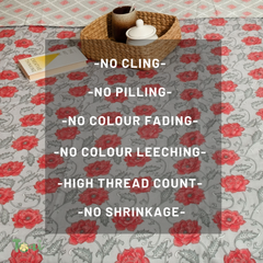 Red Rose on Grey | Jaipuri Screen printed| Single Dohar | Premium Mulmul Cotton | Reversible
