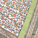 Small Flower vines on White |hand block printed bedsheet| Double bed ,Queen size | 210 TC Pure Cotton| Complementing pillow covers