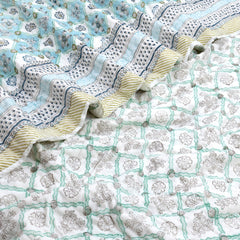 Small Blue Jaal | 300TC Bedsheet | 2 Pillow Covers | Mulmul Cotton Quilt