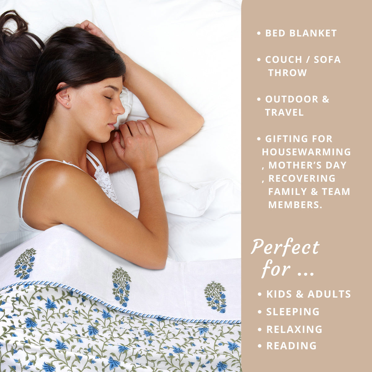 White Blue Florals | Dohar | Summer Blanket
