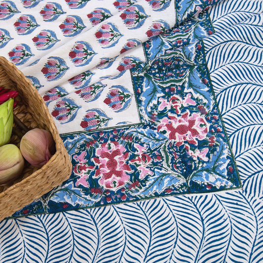 Charming Floral Butas Artwork  |hand block printed bedsheet| Double bed ,Queen size | 210 TC Pure Cotton| Complementing pillow covers