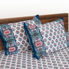 Charming Floral Butas Artwork  |hand block printed bedsheet| Double bed ,Queen size | 210 TC Pure Cotton| Complementing pillow covers