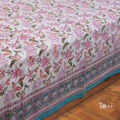 Morning Traditional Bageecha Artwork  |hand block printed bedsheet| Double bed ,Queen size | 210 TC Pure Cotton| Complementing pillow covers