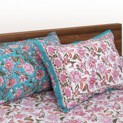 Morning Traditional Bageecha Artwork  |hand block printed bedsheet| Double bed ,Queen size | 210 TC Pure Cotton| Complementing pillow covers