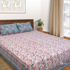 Morning Traditional Bageecha Artwork  |hand block printed bedsheet| Double bed ,Queen size | 210 TC Pure Cotton| Complementing pillow covers
