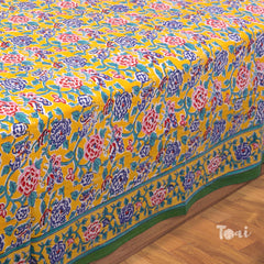 Summer inspired Garden Artwork |hand block printed bedsheet| Double bed ,Queen size | 210 TC Pure Cotton| Complementing pillow covers