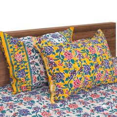 Morning Inspired Garden Design |hand block printed bedsheet| Double bed ,Queen size | 210 TC Pure Cotton| Complementing pillow covers