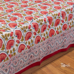 Temple Lotus Vines Design |hand block printed bedsheet| Double bed ,Queen size | 210 TC Pure Cotton| Complementing pillow covers
