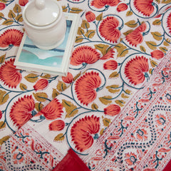 Temple Lotus Vines Design |hand block printed bedsheet| Double bed ,Queen size | 210 TC Pure Cotton| Complementing pillow covers