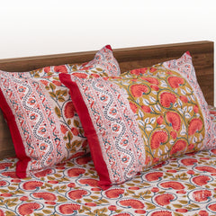 Temple Lotus Vines Design |hand block printed bedsheet| Double bed ,Queen size | 210 TC Pure Cotton| Complementing pillow covers