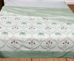 Palm Trees, Wine Flowers| Jaipuri hand block printed| Double bed Dohar| Premium Mulmul Cotton| Reversible