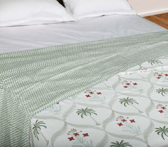 Palm Trees, Wine Flowers| Jaipuri hand block printed| Double bed Dohar| Premium Mulmul Cotton| Reversible