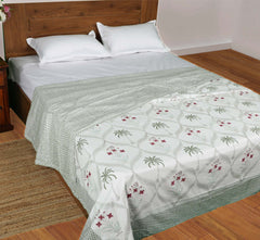 Palm Trees, Wine Flowers| Jaipuri hand block printed| Double bed Dohar| Premium Mulmul Cotton| Reversible